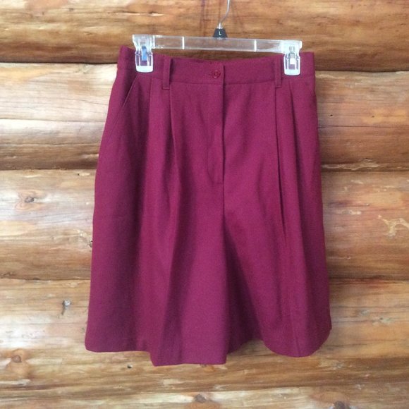 Vintage 80s Wool Burgundy Super High Rise Lined Retro Trouser Shorts Size 12* - Picture 1 of 4